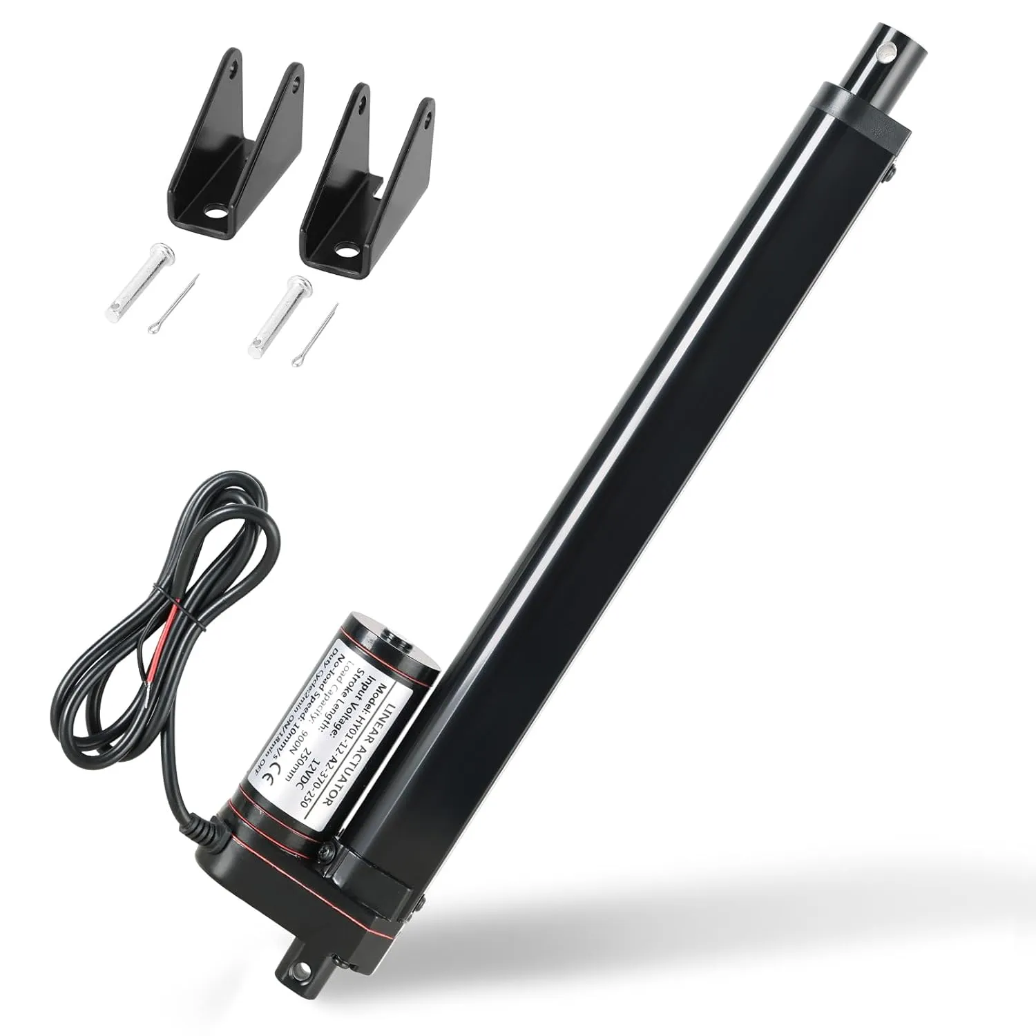 10“ / 250 mm 12V Linear Actuator - Low Speed Heavy Duty Motor with Mounting Brackets, 900N(202lbs) Max Load - Ideal for Auto, RV, Electric Door Opener, Industrial Machinery - 10mm/s, IP54 Rated