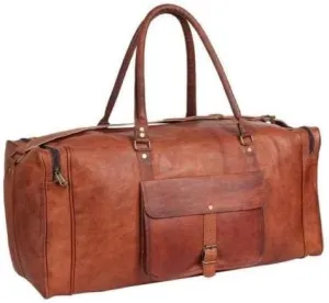 100% Goat Leather Luggage Handmade Duffle Bag for Large Travel and Gym