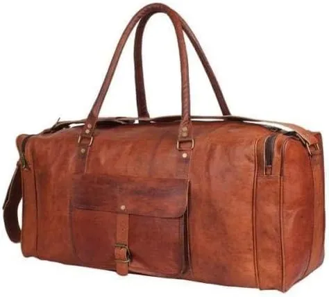 100% Goat Leather Luggage Handmade Duffle Bag for Large Travel and Gym