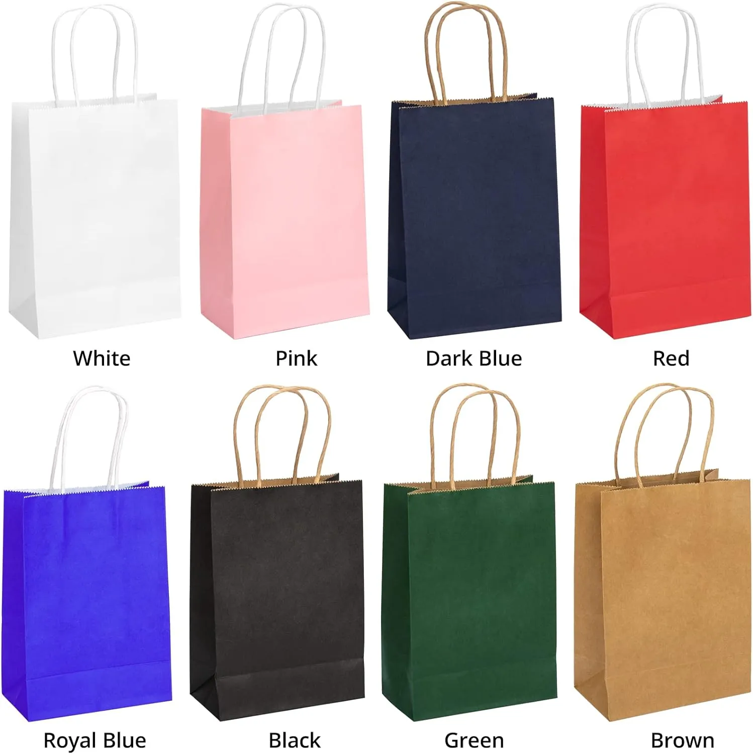 100 Pack Small Red Gift Bags, Kraft with Handles - Bulk for Birthday Party Favors