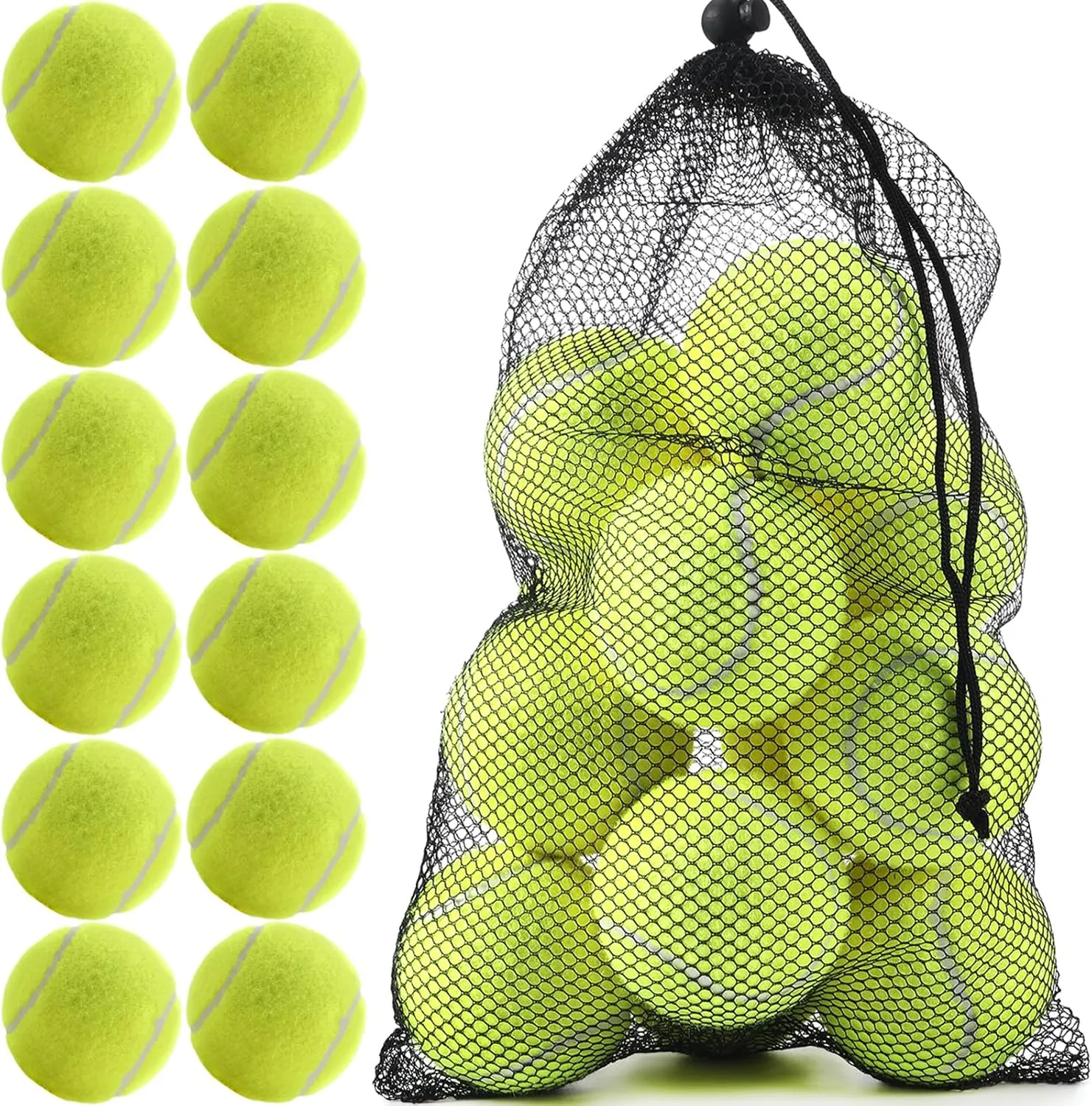 12 Pack Bulk Tennis Balls for Beginner – High Elasticity Practice Tennis Balls, with Mesh Bag for Pet Dog Training, Catching
