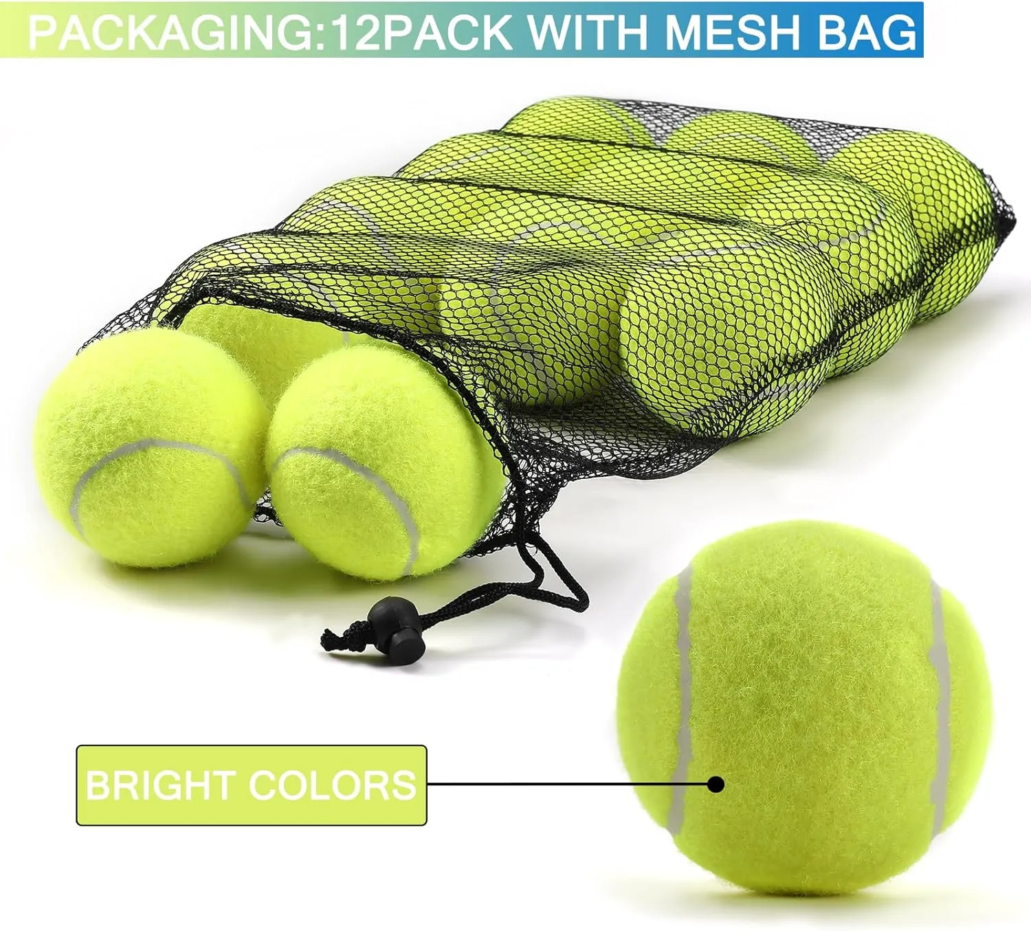 12 Pack Bulk Tennis Balls for Beginner – High Elasticity Practice Tennis Balls, with Mesh Bag for Pet Dog Training, Catching