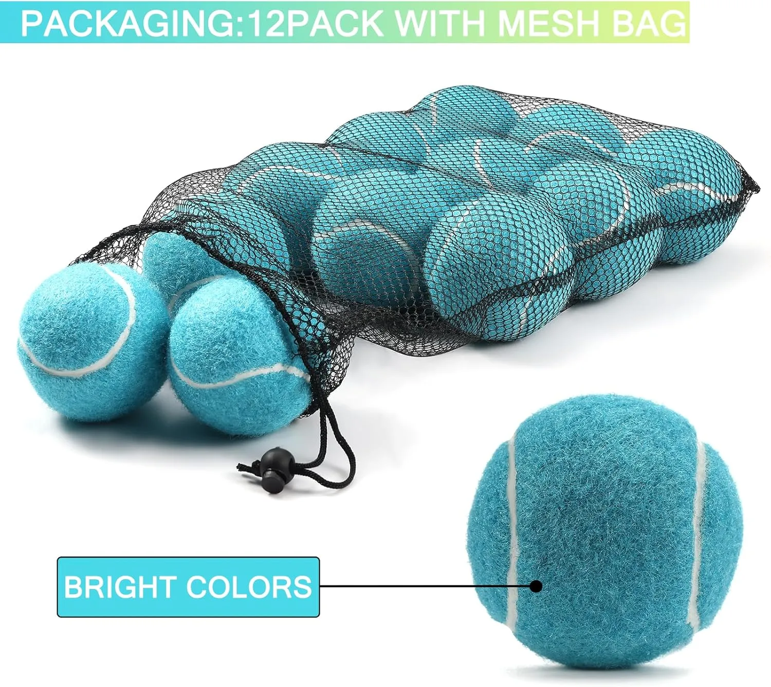 12 Pack Bulk Tennis Balls for Beginner – High Elasticity Practice Tennis Balls, with Mesh Bag for Pet Dog Training, Catching
