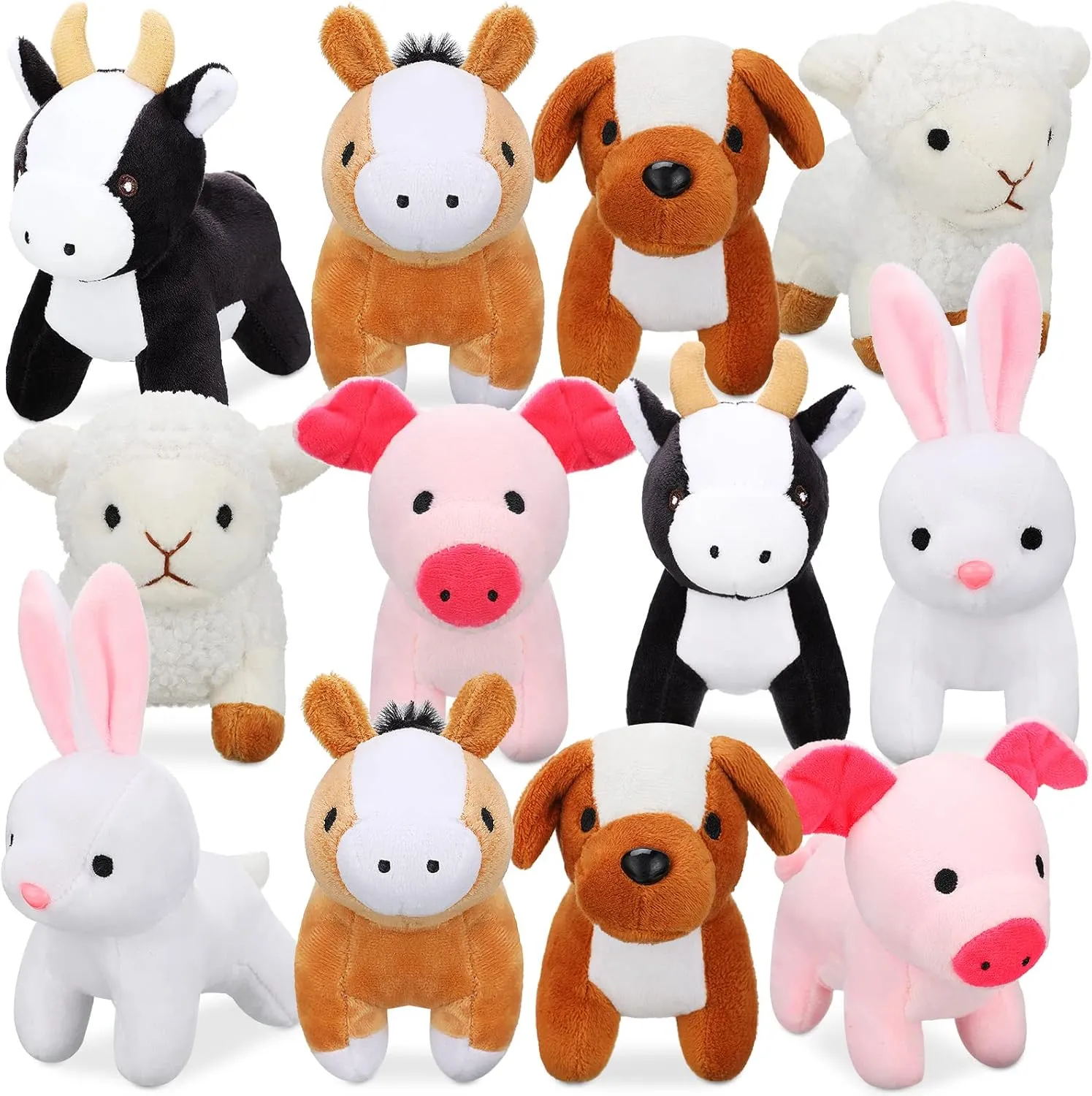 12 Pcs Mini Plush Furry Farm Animal Toys 5.1 Inch Soft Plush Horse Pig Cattle Rabbit Dog Sheep Doll Adopt a Farm Stuffed Animal for Christmas Stocking Stuffers Birthday Party Decoration Supplies