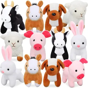 12 Pcs Mini Plush Furry Farm Animal Toys 5.1 Inch Soft Plush Horse Pig Cattle Rabbit Dog Sheep Doll Adopt a Farm Stuffed Animal for Christmas Stocking Stuffers Birthday Party Decoration Supplies