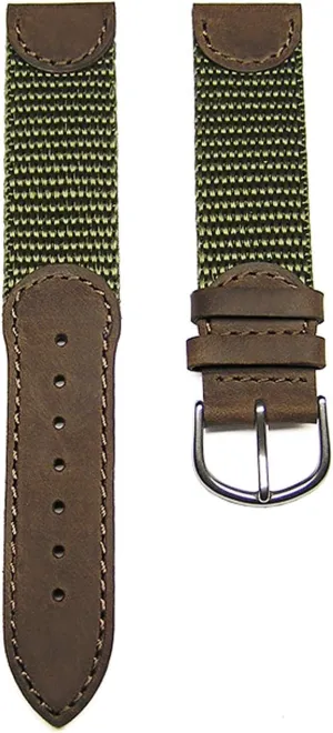 19mm Brown/Military Green Leather & Nylon Watch Band Fits Men's Victorinox Swiss Army Original Series Watch 24220, 24221 & 24378