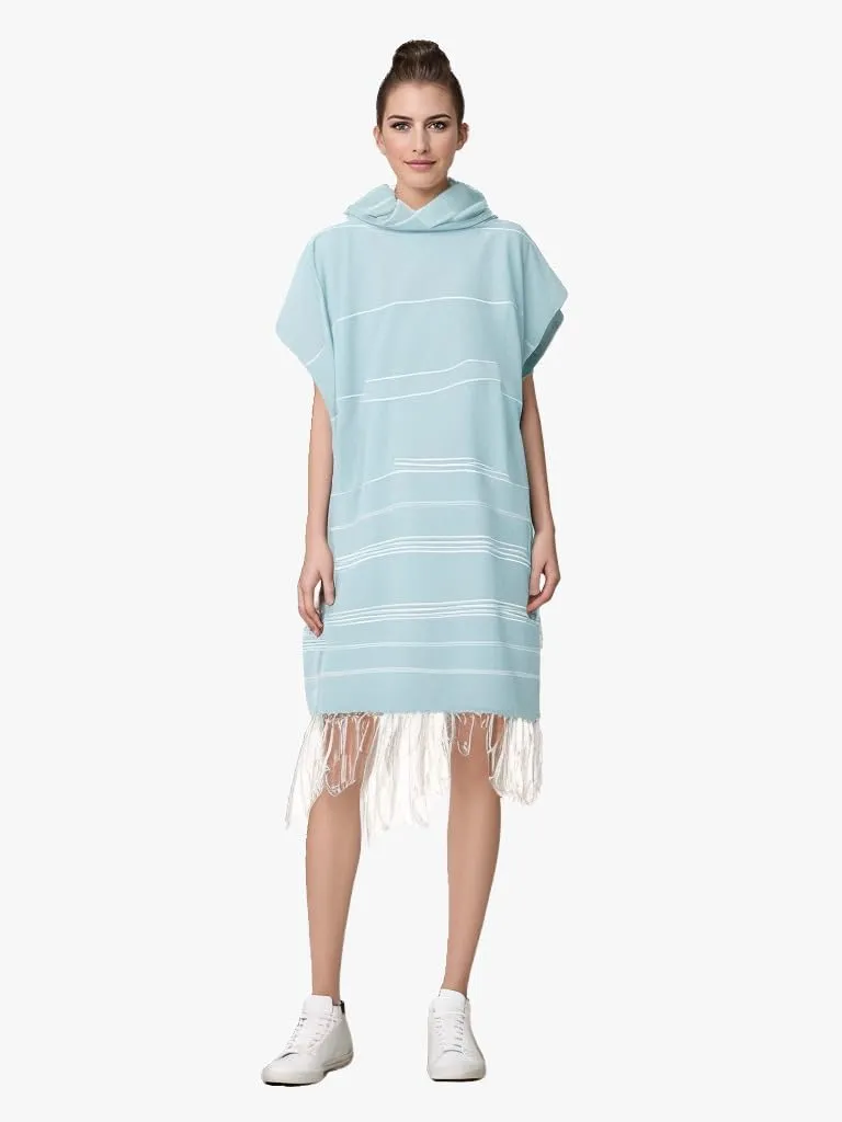 1pcs Large Turkish Cotton Poncho Towel Surf Poncho Changing Robe with Hood and Front Pocket Absorbent Wearable Towel Hooded Beach Towel for Adult Man Women Surf Beach Pool and Swim(blue M)