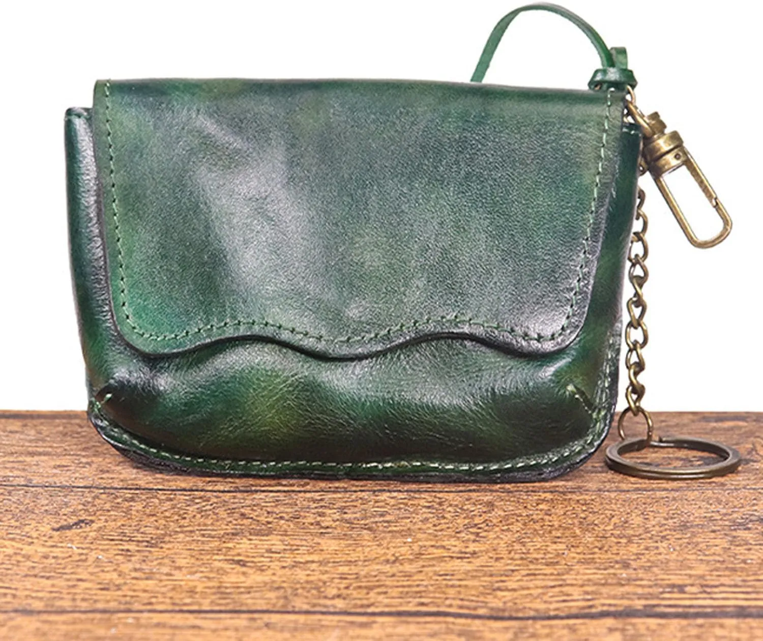 1PCS Leather Change Purse Key Coin Purse in Cowhide Leather Genuine Leather Wallet Coin Purse for Men and Women (Green)