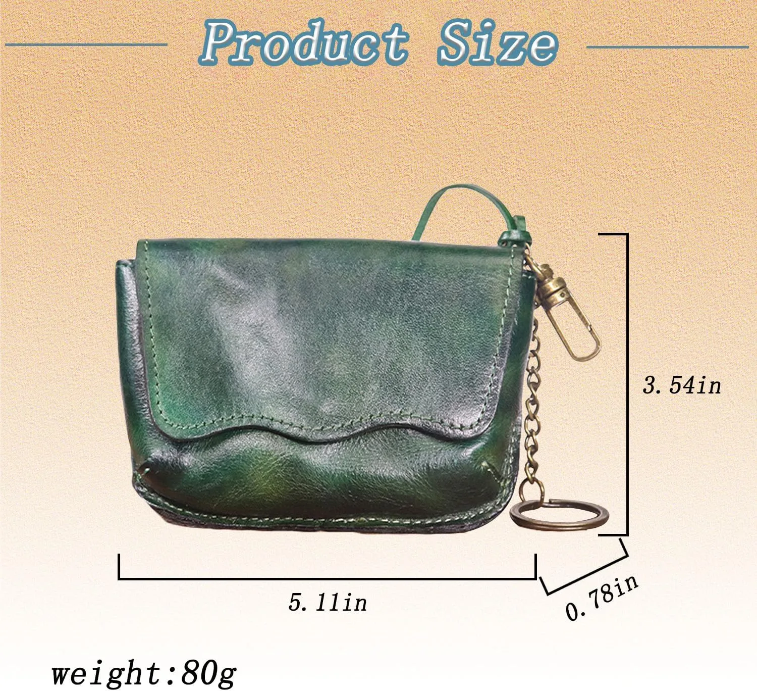 1PCS Leather Change Purse Key Coin Purse in Cowhide Leather Genuine Leather Wallet Coin Purse for Men and Women (Green)