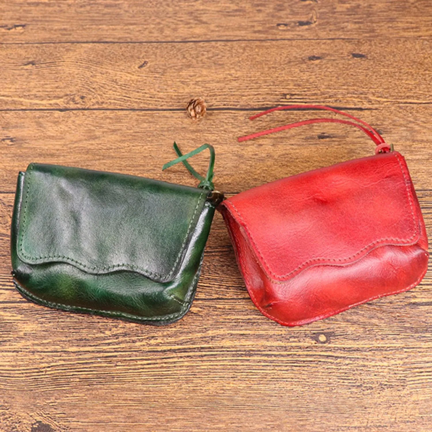 1PCS Leather Change Purse Key Coin Purse in Cowhide Leather Genuine Leather Wallet Coin Purse for Men and Women (Green)