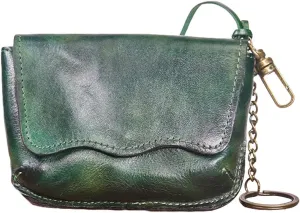 1PCS Leather Change Purse Key Coin Purse in Cowhide Leather Genuine Leather Wallet Coin Purse for Men and Women (Green)