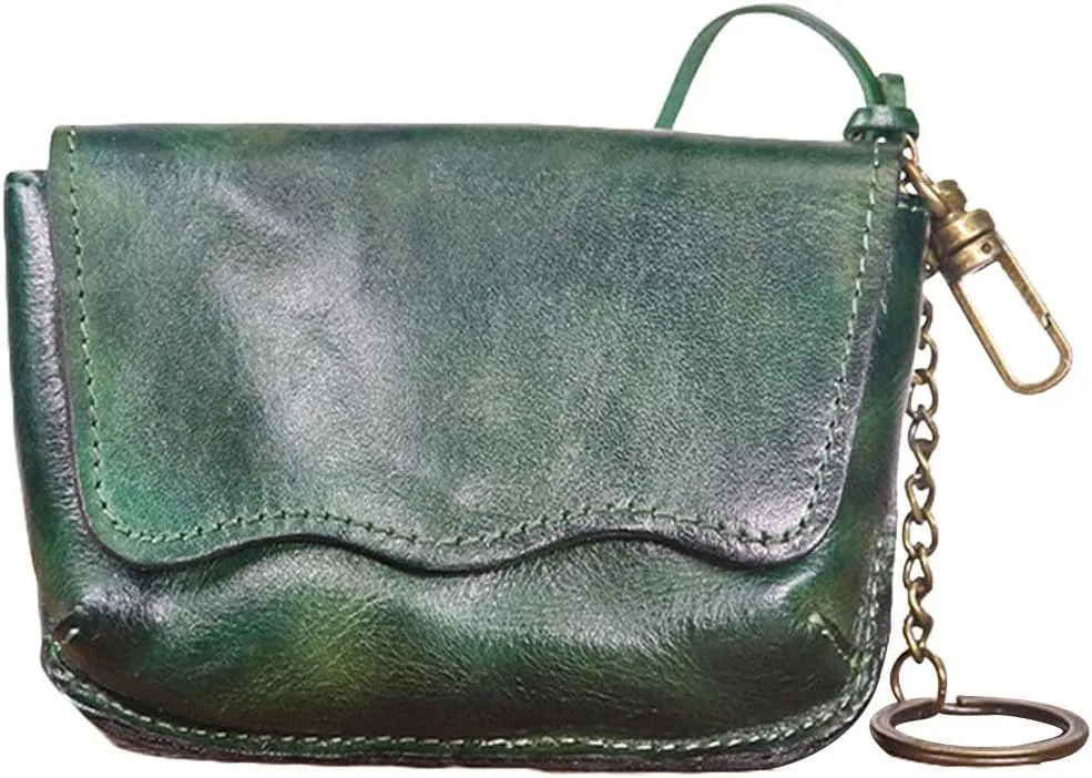 1PCS Leather Change Purse Key Coin Purse in Cowhide Leather Genuine Leather Wallet Coin Purse for Men and Women (Green)