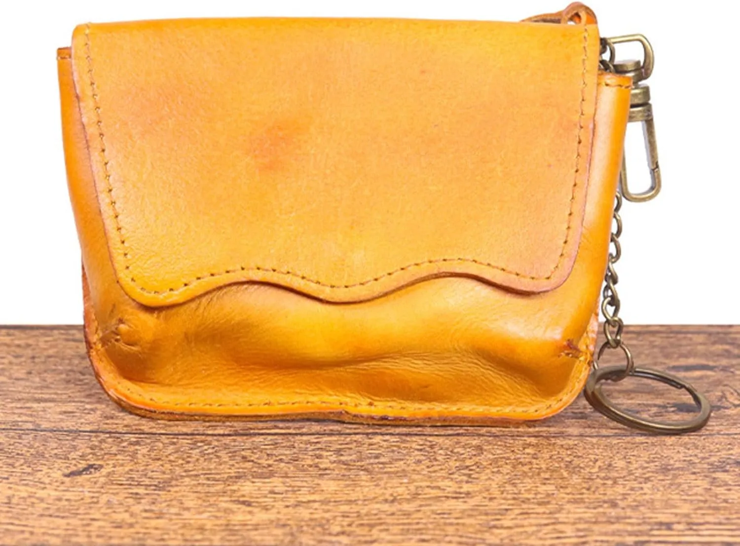 1PCS Leather Change Purse Key Coin Purse in Cowhide Leather Genuine Leather Wallet Coin Purse for Men and Women (Yellow)