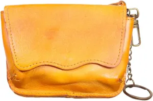 1PCS Leather Change Purse Key Coin Purse in Cowhide Leather Genuine Leather Wallet Coin Purse for Men and Women (Yellow)