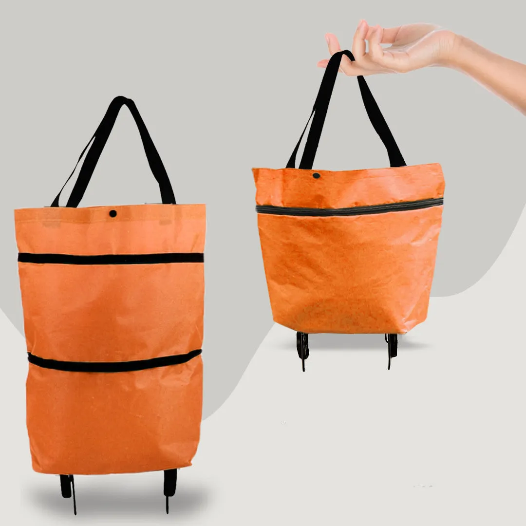 2 in 1 Foldable Shopping Cart with Wheels Premium Oxford Fabric Multifunction Shopping Bag Organizer High Capacity