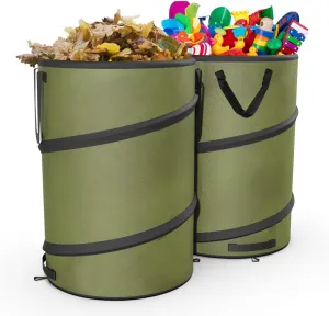 2-Pack 30 Gallon Collapsible Pop-Up Trash Can for Camping, RV - Waste Yard Bag for Gardening Lawn/Leaf - 30 Gallon Each Bag, Green