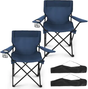 2 Pack Folding Camping Chairs for Adults,Foldable Portable Beach Chairs with Carry Bag & Cup Holder, Compact Design for Camping,Beach, Picnics,and Fishing Supports 300LBS (Navy)
