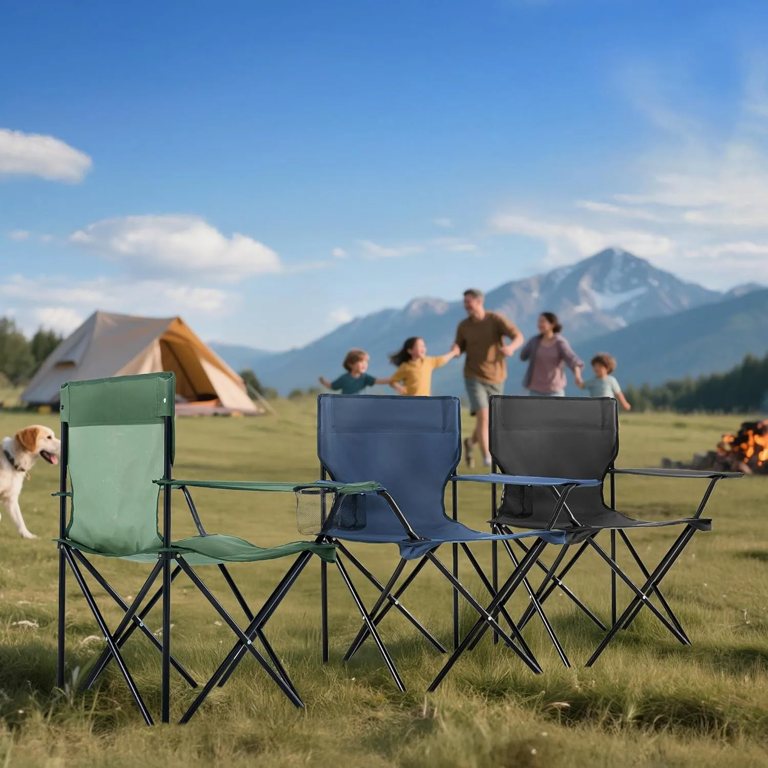 2 Pack Folding Camping Chairs for Adults,Foldable Portable Beach Chairs with Carry Bag & Cup Holder, Compact Design for Camping,Beach, Picnics,and Fishing Supports 300LBS (Navy)
