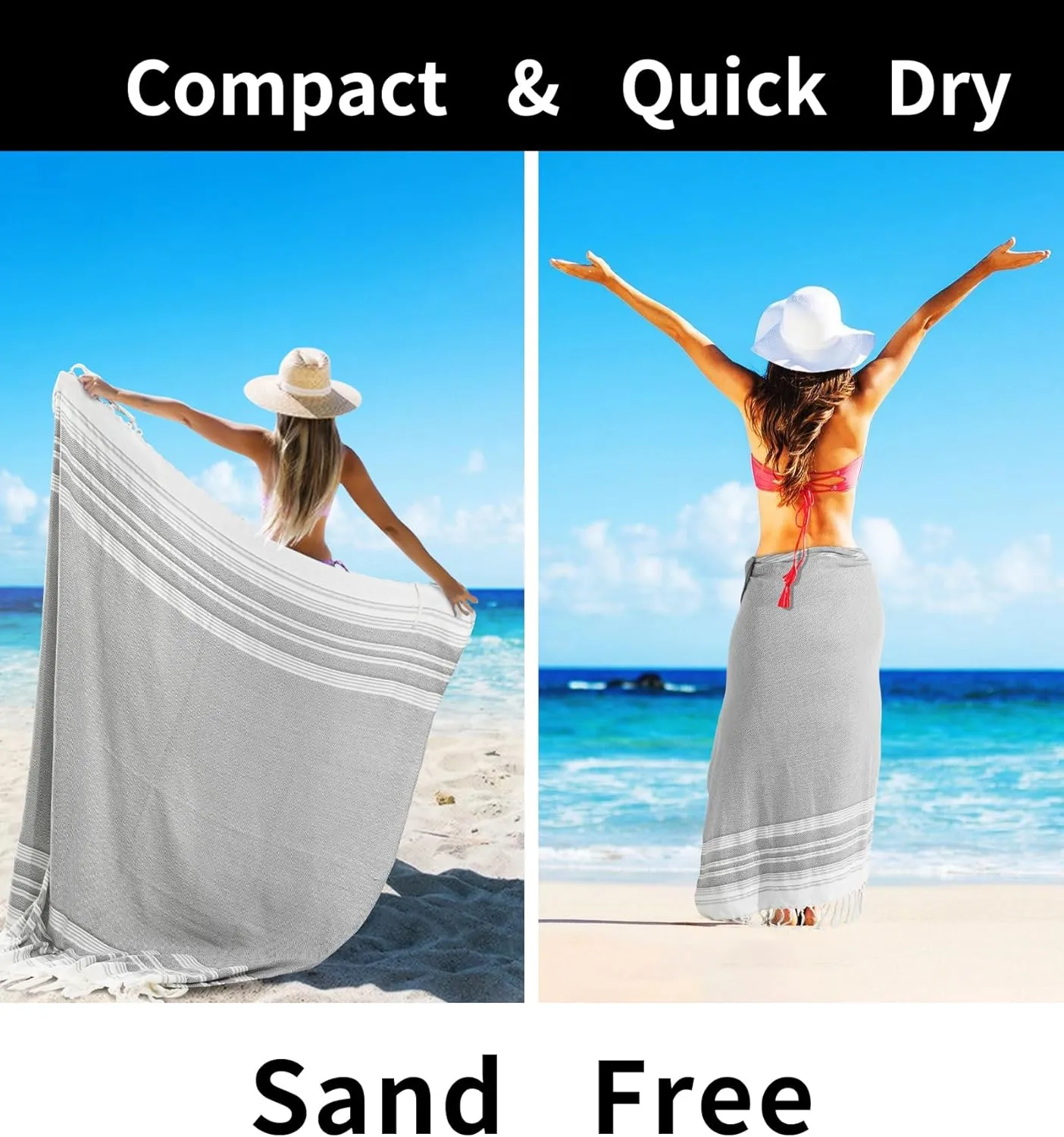 2 Pack Ginat Turkish Beach Towels Boho Beach Throw Blankets Sand Free Quick Dry Lightweight Sandless Mat Hawaii Honeymoon Travel Essentials Xl Big Huge Oversized Jumbo Women Summer Vacation Gifts