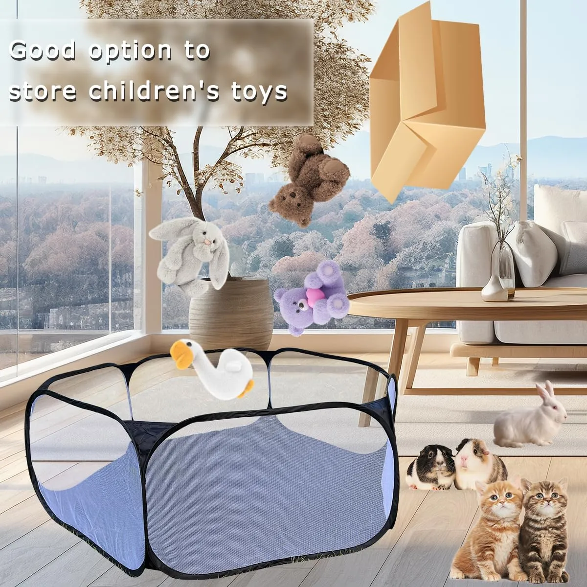 2-Pack Guinea Pig Carrier Backpack and Playpen Set - Breathable Pet Playpen Pop Open Outdoor/Indoor Exercise Fence, Portable Small Animal Backpack for Bearded Dragon, Rabbits, Hamster, Chinchillas