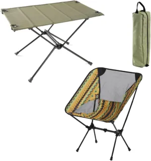 2 Pcs Folding Picnic Tables with Chairs, Outdoor Camping Table Small Compact Foldable Chair for Hiking Party Friends Gathering RV Travelling, Black-Black-5PCS, Army Green