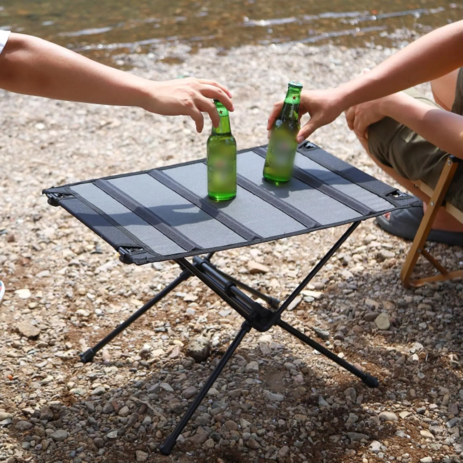 2 Pcs Folding Picnic Tables with Chairs, Outdoor Camping Table Small Compact Foldable Chair for Hiking Party Friends Gathering RV Travelling, Black-Black-5PCS, Army Green