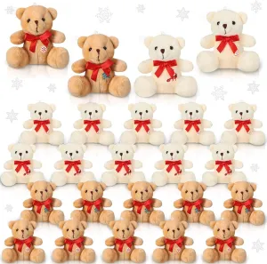 20 Pcs Christmas Mini Bear Christmas Day Plush Stuffed Animal Bear Bulk 4 Inch Xmas Stuffed Bears Ornaments Decor with Snowflake Christmas Tree Gingerbread Man Santa Claus Pattern Party Favors