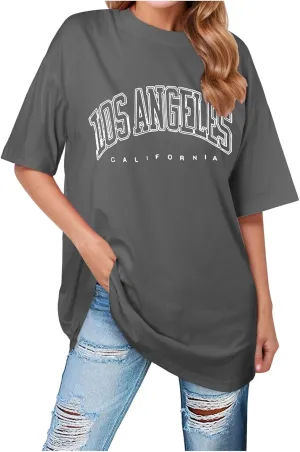2025 Los Angeles California Tops for Women Oversized Summer Casual Tshirt Cute Half Sleeve Tee Shirts Loose Fit Basic