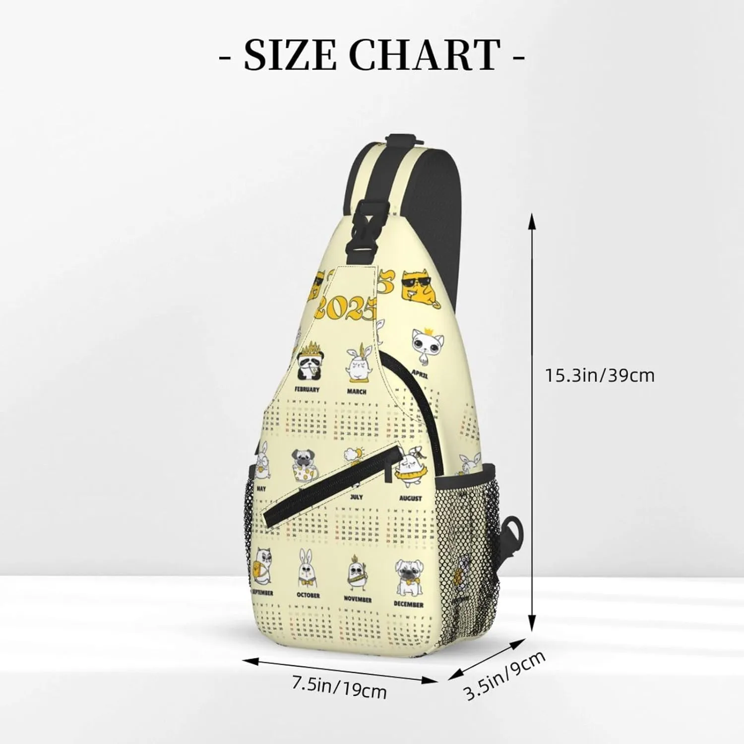 2025 Yearly Calendar Animals Crossbody Bag Cross Chest Bag Adjustable Sling Backpack Sports Gym Shoulder Bags Travel Cycling Daypack Diagonally Casual Rucksack