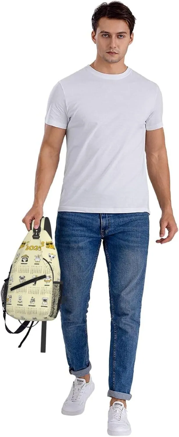 2025 Yearly Calendar Animals Crossbody Bag Cross Chest Bag Adjustable Sling Backpack Sports Gym Shoulder Bags Travel Cycling Daypack Diagonally Casual Rucksack