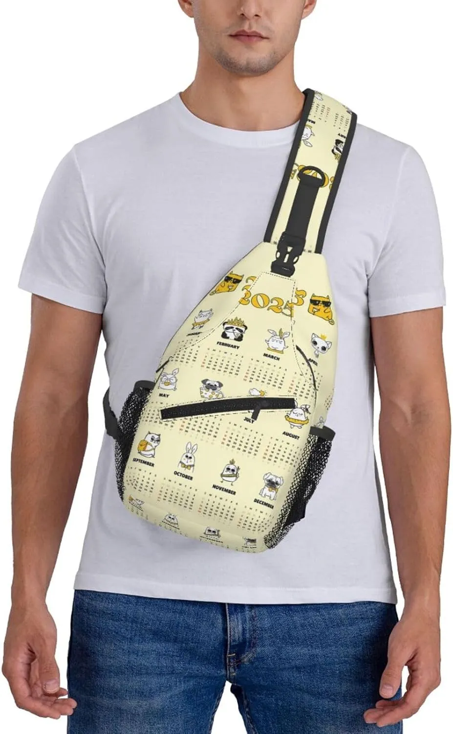 2025 Yearly Calendar Animals Crossbody Bag Cross Chest Bag Adjustable Sling Backpack Sports Gym Shoulder Bags Travel Cycling Daypack Diagonally Casual Rucksack