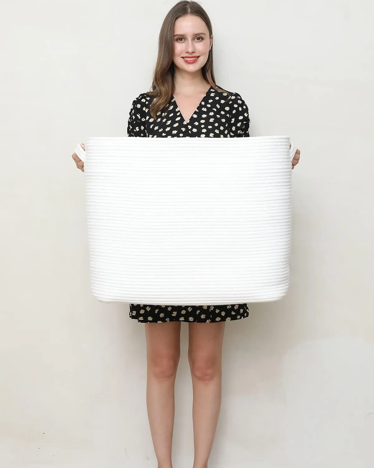 22"x14"x18" Mega Size Rectangular Extra Large Storage Basket, Rectangular Cotton Rope Storage Baskets, Woven Laundry Hamper, Cloth Storage Bin, for Clothes Blanket in Living Room, All White