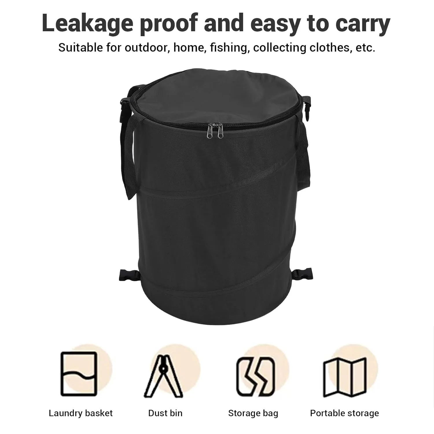 24 Gallon Camping Trash Can, Collapsible Garden Trash Can Folding Bin, Oxford Cloth Zippered Lid Outdoor Garbage Container (Black)