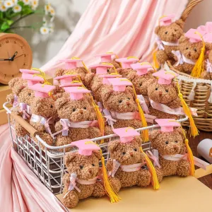 24 Pcs 2025 Mini Graduation Teddies Bears Bulk Small Graduation Stuffed Animals 4 ' Tiny Plush Bear with Diploma DIY Present Class of 2025 Prom Party Decor Congratulation Gifts(Pink)