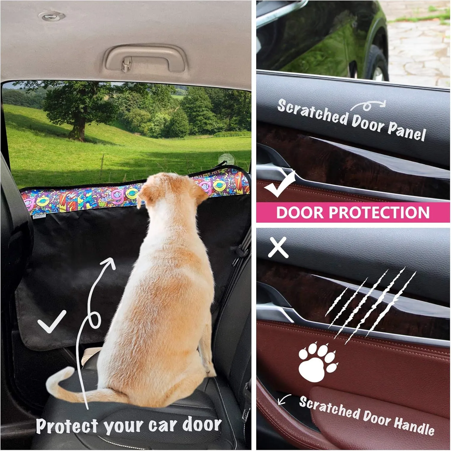 2PCS Dog Car Door Protector, 29.5 x 20.47 Waterproof Scratchproof Nonslip Durable Machine Washable CarDoor Protectors from Pet’s Scratching for Cars,Suvs and Trucks