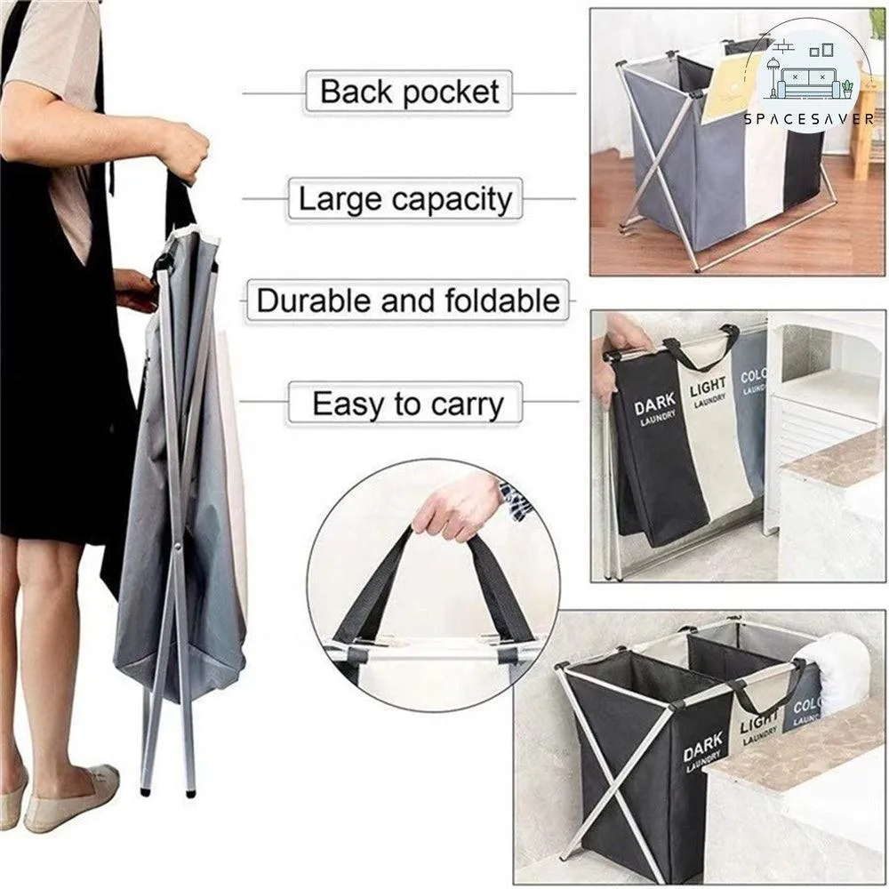 3 Grids Foldable Laundry Basket | Waterproof Large Bathroom Hamper