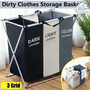 3 Grids Foldable Laundry Basket | Waterproof Large Bathroom Hamper
