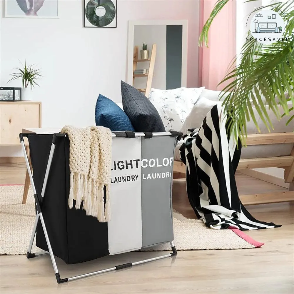 3 Grids Foldable Laundry Basket | Waterproof Large Bathroom Hamper