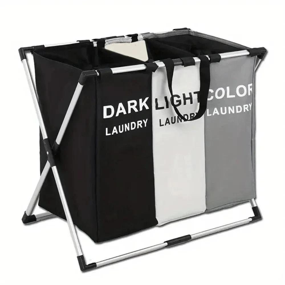 3 Grids Foldable Laundry Basket | Waterproof Large Bathroom Hamper