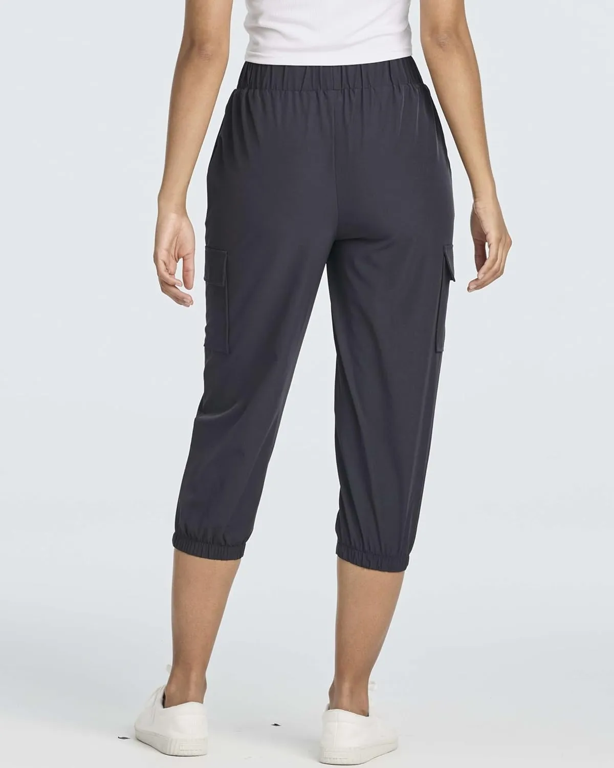 3 Pack:Women's Woven Cargo Capri Jogger Pants Tactical Hiking 5 Pockets Water Resistant Quick Dry Active Pockets Drawstring