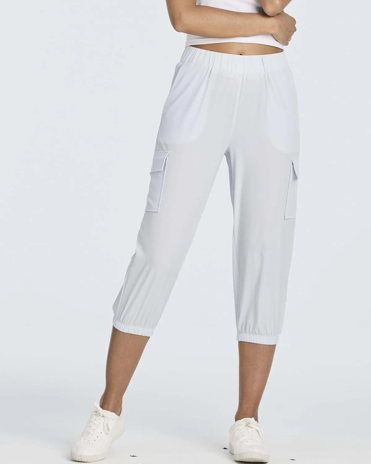 3 Pack:Women's Woven Cargo Capri Jogger Pants Tactical Hiking 5 Pockets Water Resistant Quick Dry Active Pockets Drawstring