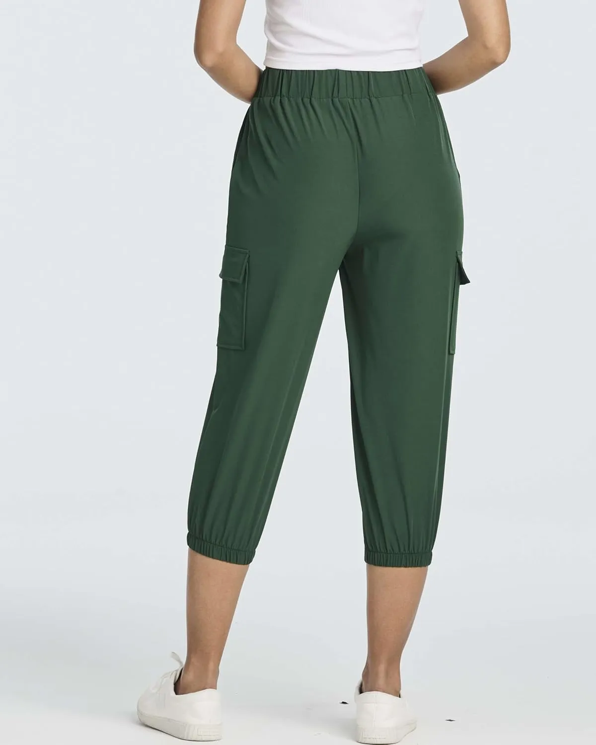 3 Pack:Women's Woven Cargo Capri Jogger Pants Tactical Hiking 5 Pockets Water Resistant Quick Dry Active Pockets Drawstring