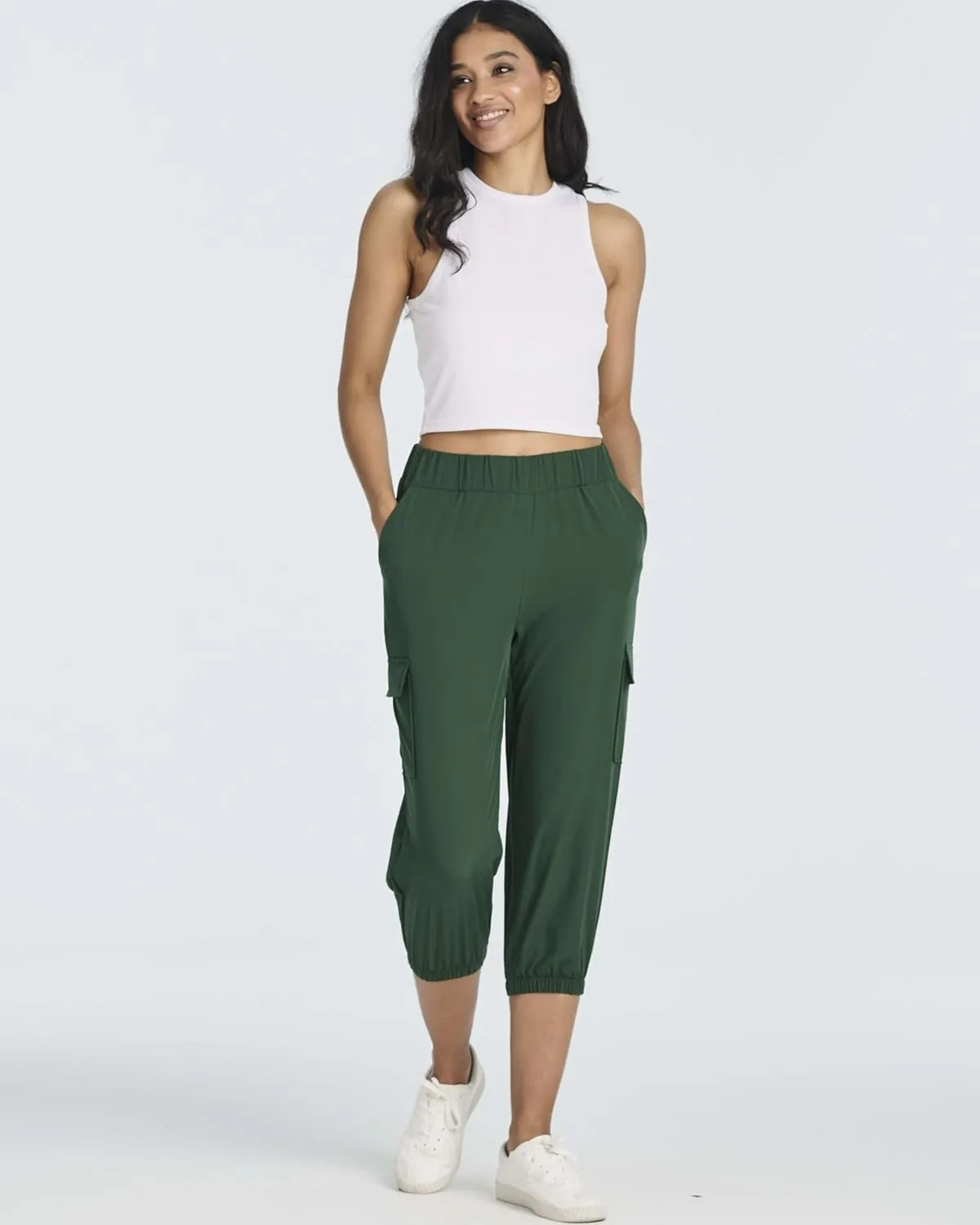 3 Pack:Women's Woven Cargo Capri Jogger Pants Tactical Hiking 5 Pockets Water Resistant Quick Dry Active Pockets Drawstring