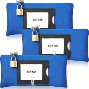 3 Pieces Waterproof Cash Bags with Lock and Zipper Money Oxford Cloth Document Bags with 6 Keys for Bank Deposits Business Personal(8 x 4 Inches)