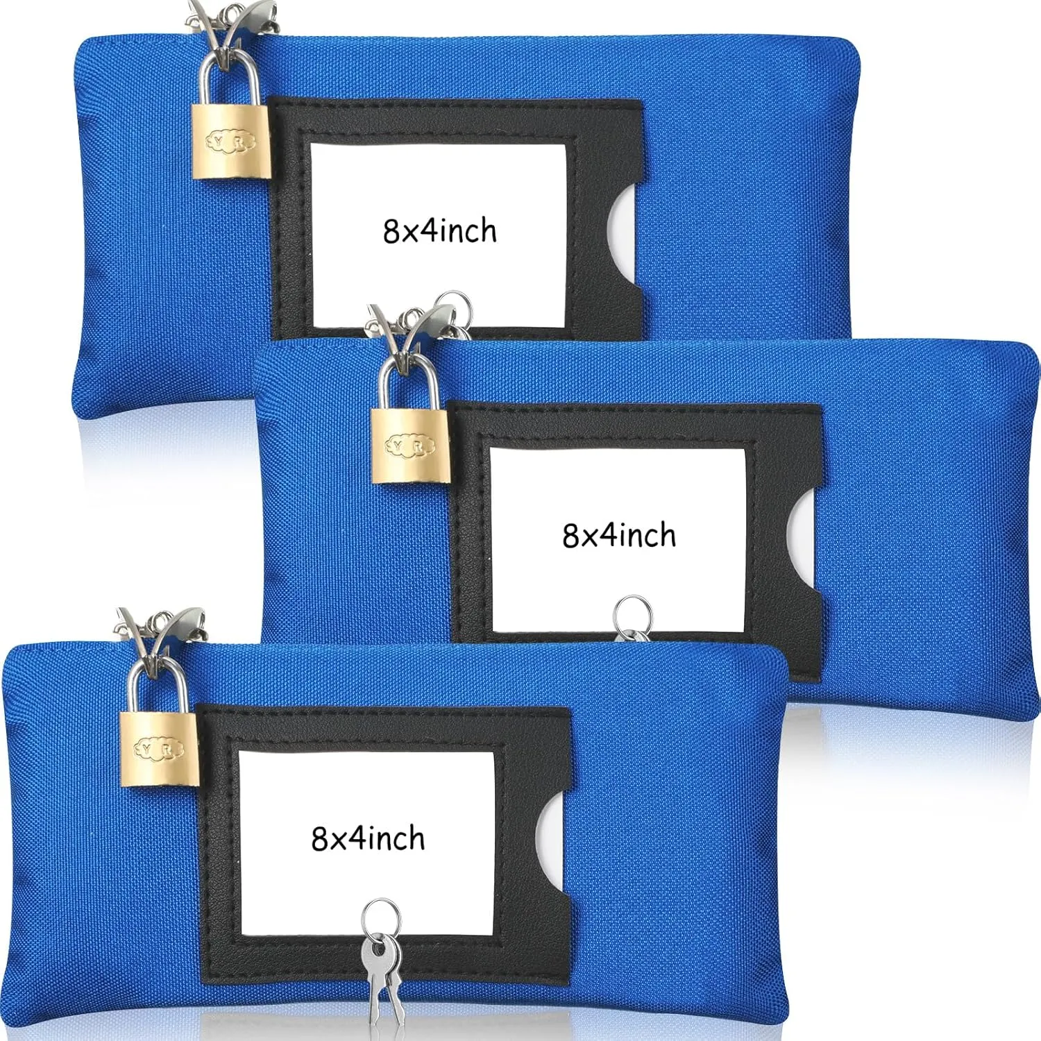 3 Pieces Waterproof Cash Bags with Lock and Zipper Money Oxford Cloth Document Bags with 6 Keys for Bank Deposits Business Personal(8 x 4 Inches)