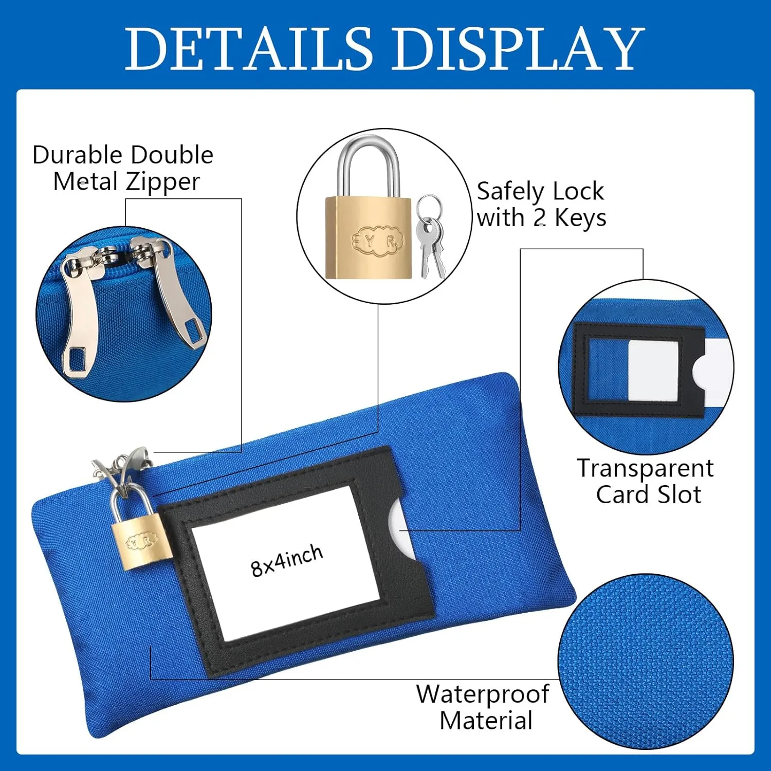 3 Pieces Waterproof Cash Bags with Lock and Zipper Money Oxford Cloth Document Bags with 6 Keys for Bank Deposits Business Personal(8 x 4 Inches)