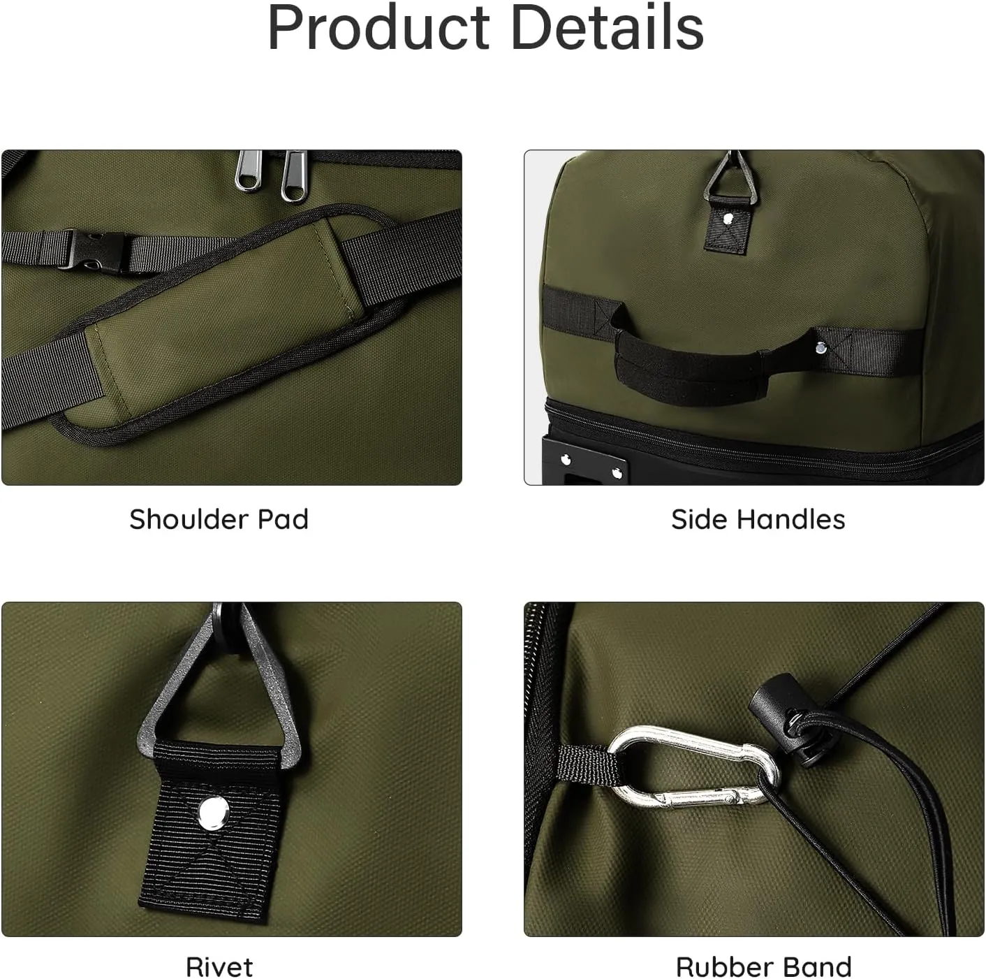 32" Soft-Sided Foldable Wheeled Duffle Bag, 110L Expandable 140L Rolling Travel Bag with Matching Storage Pouch, Updated Army Green