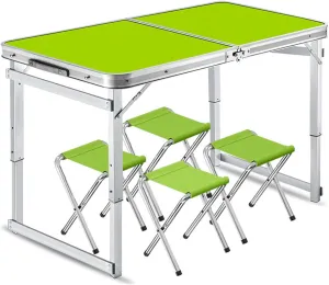 47x24in Folding Camping Table,3 Adjustable Height,Lightweight Portable Aluminum Picnic Table with Handle Great for Outdoor Indoor Camp Activity Garden Balcony(Size:4 Aluminum Stools,Color (Green 4 Cl