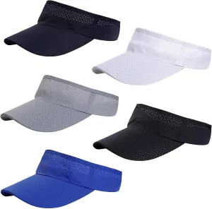 5 Pack Cooling Quick Dry Sun Visors, Unisex Empty Top Breathable Sun Protection Mesh Hats for Outdoor Activities