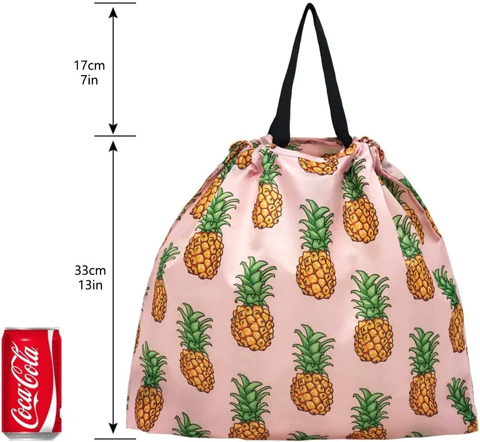 5 Pack Drawstring Foldable Shopping Nylon Bags Pineapple HRS03